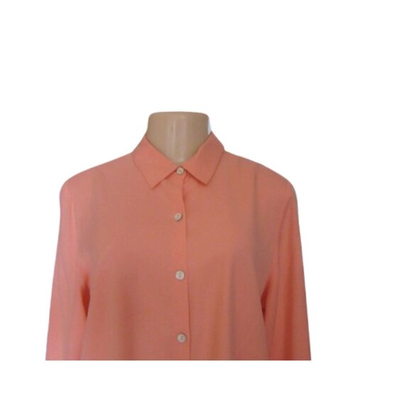 J. Jill Coral Silk Button Down Long Sleeve Shirt Size M Petite - Picture 5 of 5